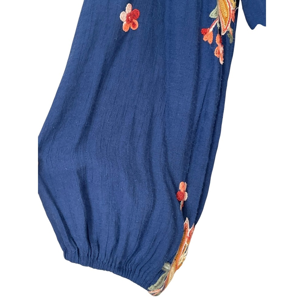Fig and Flower Women Blue Embroidered Floral Peasant Blouse XL Long Sleeve Boho - Picture 10 of 16